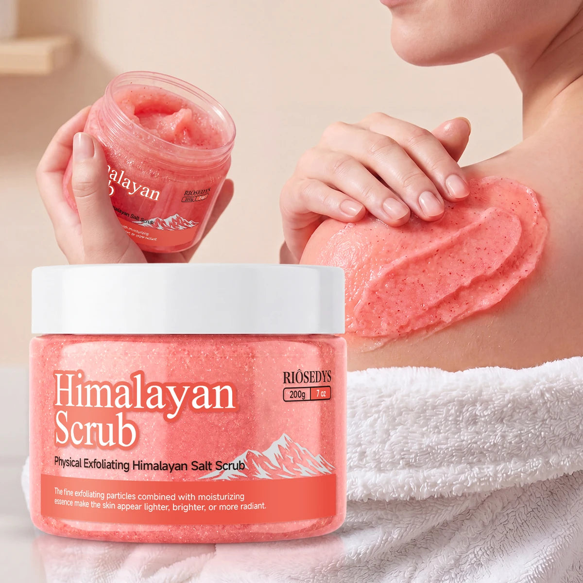 HIMALAYAN SCRUB, Deeply Cleanses, Gently Polishes, Improves Rough Dry Skin, Brightens Dull Skin, Leaves the Entire Body Radiant.