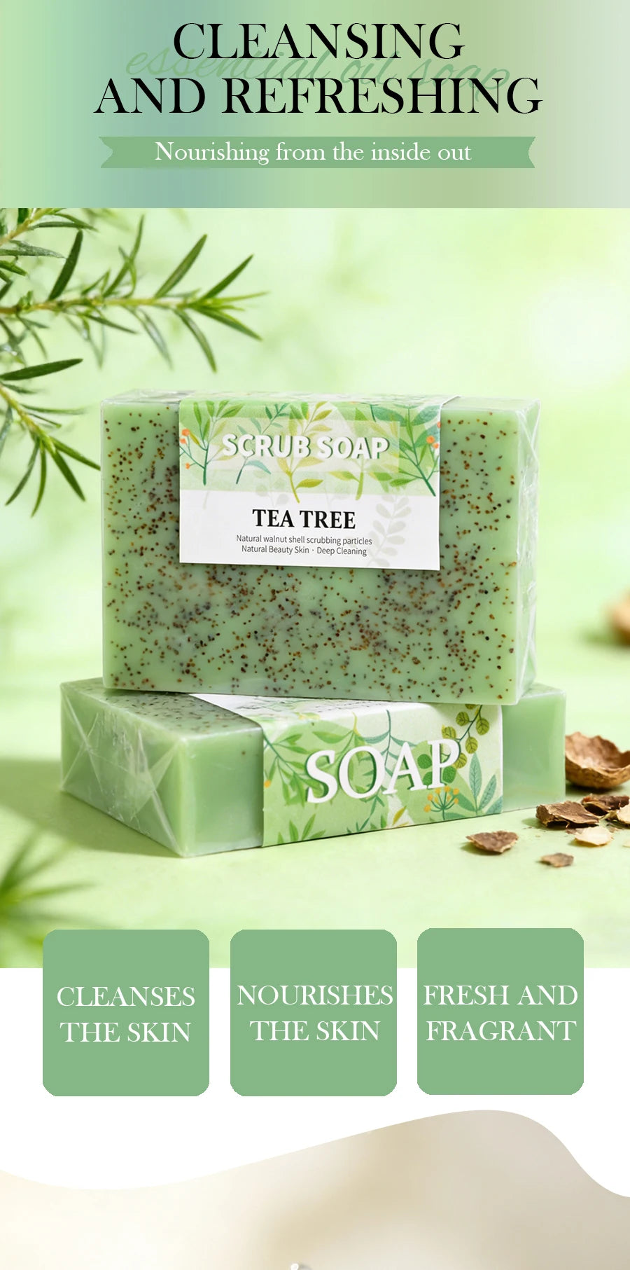 M+Plant Extraction Soap Handmade Frosted Solid Tea Tree Acne Removal Whitening Face Body Wash Cleaning Essence Oil for Skin Care