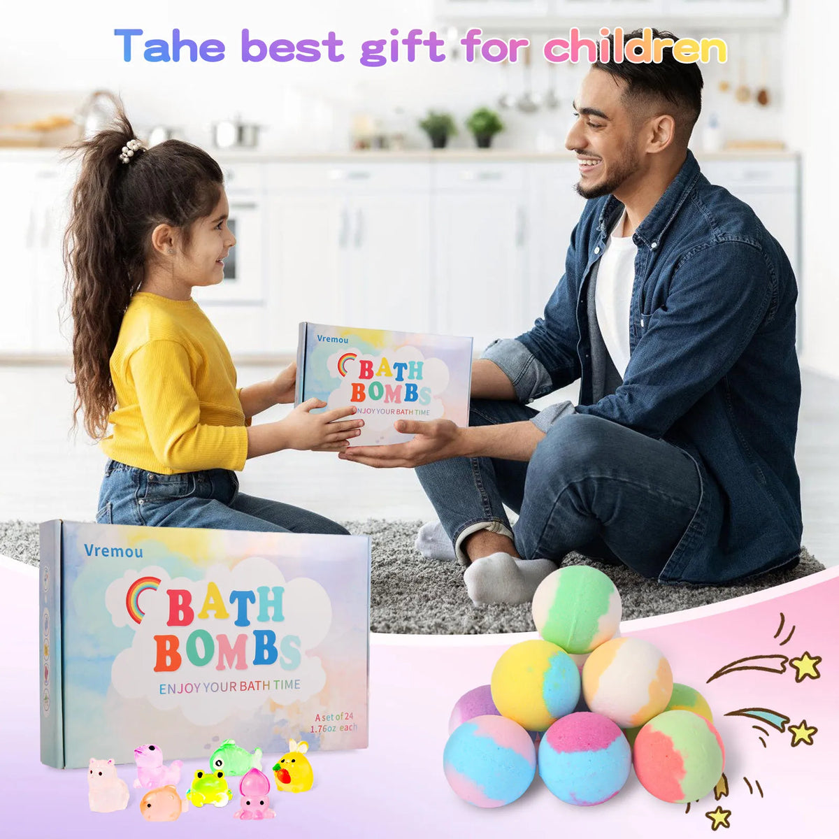 Bath Bombs for Kids with Surprise Inside, 24 Pack Kid Bath Bombs Gift Set, Easter Gifts for Kids Bubble Bath Product for Boys Gi