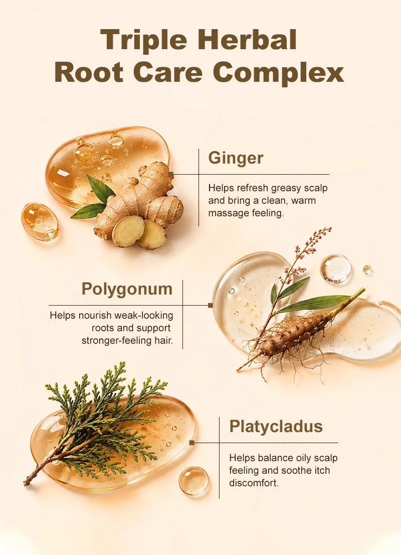 PURC 300ml 5 In 1 Instant Coloring Shampoo Natural Ginger Herbal Shampoo for Men Women Promote Hair Growth and Deeply Nourish