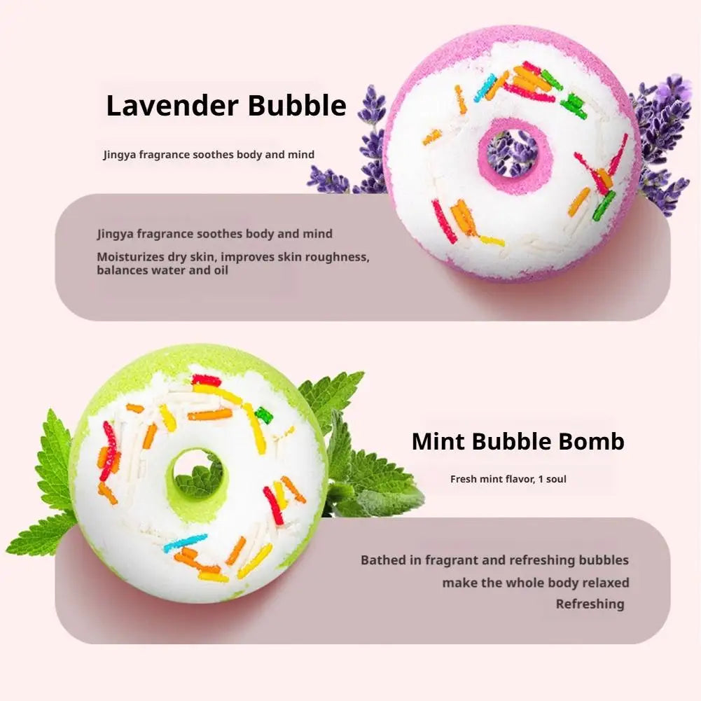 Donut Shaped Bath Salt with Moisturizing Oil, Fizzy Effervescent Bath Salt Ball for Relaxation, Skin Care Gift for Women