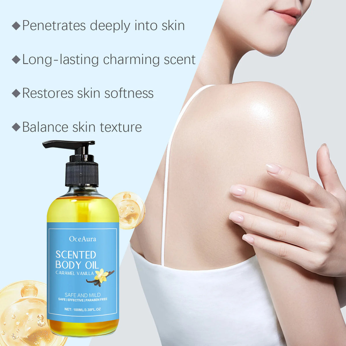 Scented Body Oil Long Lasting Moisturizing Stress Relief Deep Nourishing Muscle Relaxing Soften Smoothing Skin Body Massage Oil
