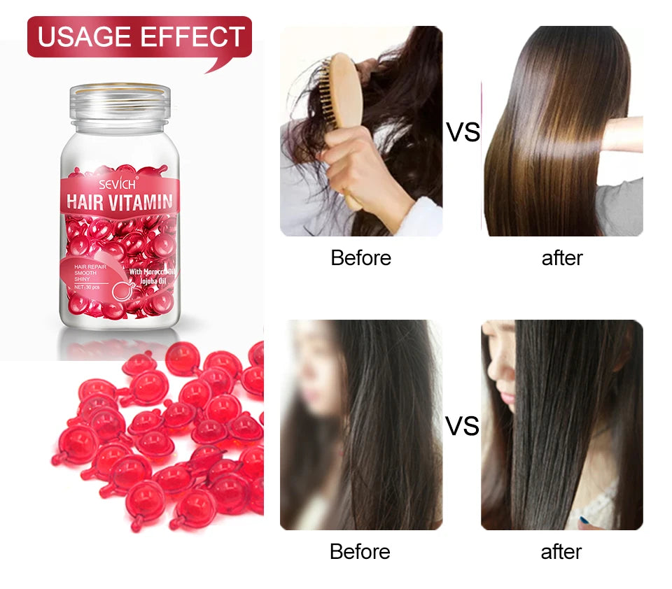 30Pcs Anti Hair Loss Hair Vitamin Capsule Oil Keratin Complex Oil Smooth Silky Hair Serum Hair Mask Repair Frizz Damaged Sevich