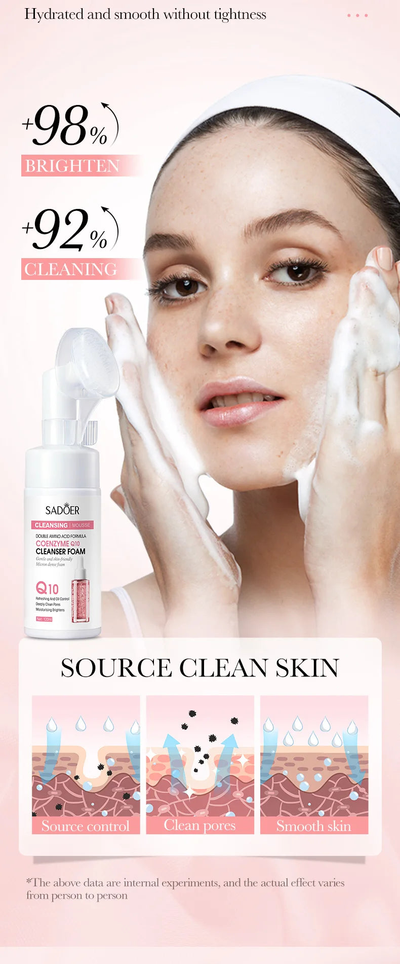 SAODER Q10 Vitamin C Facial Cleanser Face Wash Foam Facial Cleansing Mossee Moisturizing Brightening Facial Skin Care Products
