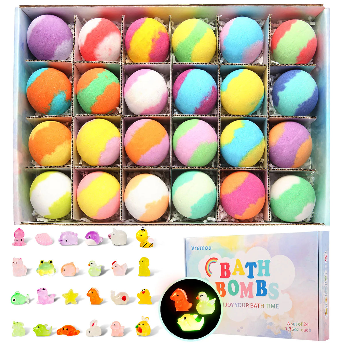 Bath Bombs for Kids with Surprise Inside, 24 Pack Kid Bath Bombs Gift Set, Easter Gifts for Kids Bubble Bath Product for Boys Gi
