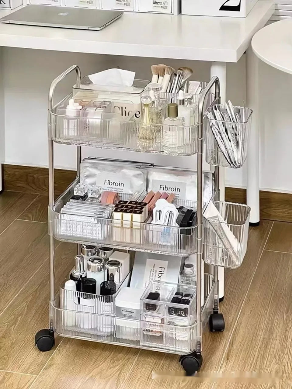 2/3/4 Layers Transparent Storage Rack with Wheels, Home Trolley Cart Suitable for Snacks Cosmetic Sundries and Kitchen Organizer