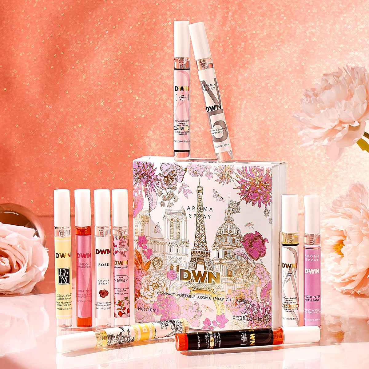 Women's 10 Piece Mixed Alcohol-Free Fragrance Set (Romantic and Elegant Gift Box, Long-Lasting Floral Fragrance)