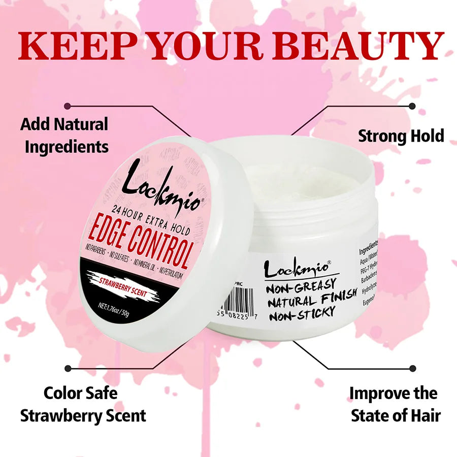 LOKMIO 50g Edge Control 24 Hour Extra Hold Hair Gel Pomade Broken Hair Finishing Styling Cream Smooth Anti-Frizz Wax