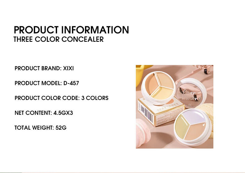 XIXI Pure Holding Makeup Three Color Concealer Spot Acne Print Repair Foundation Dark circles are not easy to stick powder