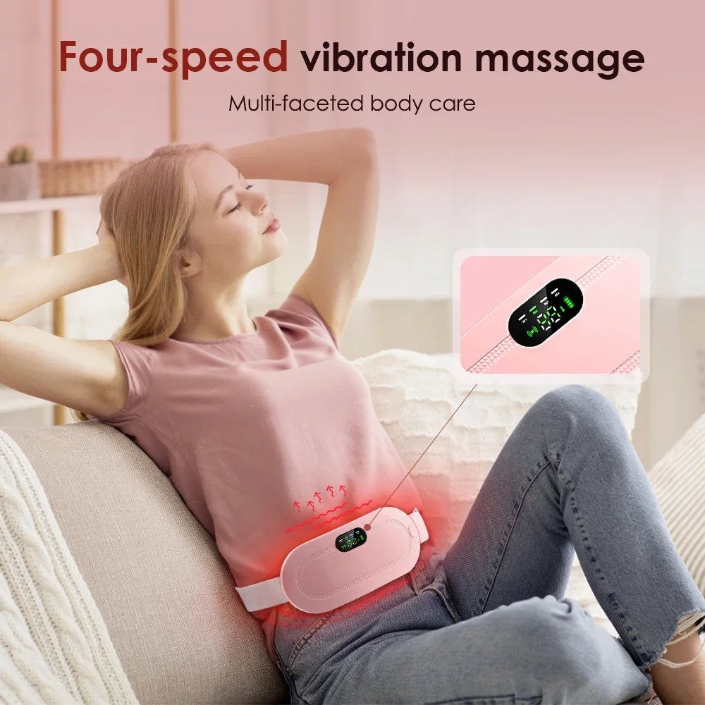 Electric Waist Massage Period Cramp Massager Vibrating Heating Belt for Menstrual Waist Stomach Abdominal Warm Palace Belt