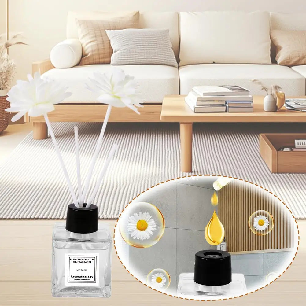 50ml Natural Essential Oil Air Freshener Flameless Home Fragrance Aromatherapy Oil with Reed Diffuser Stick Liquid Air Freshener