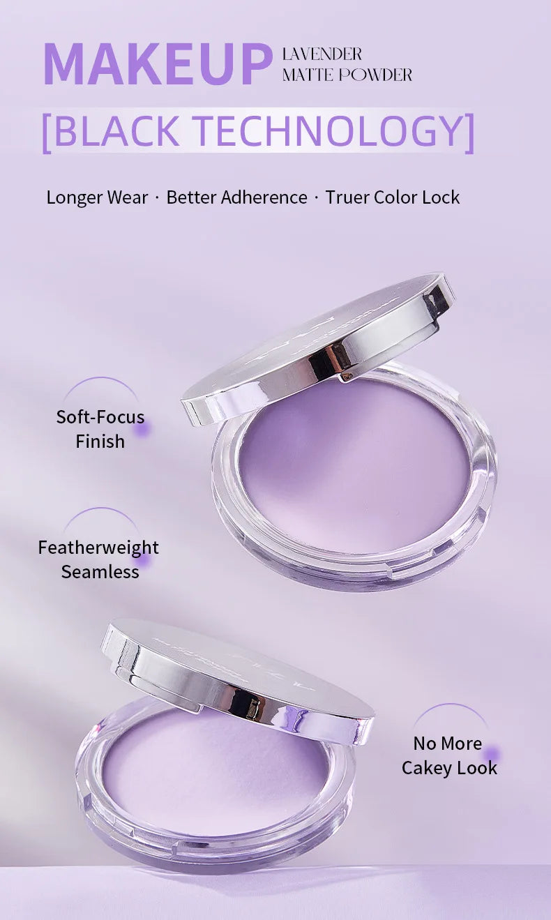Lavender Pressed Powder Matte Powder Lasting Oil Control Full Coverage Face Compact Setting Powder Makeup Foundation Cosmetics