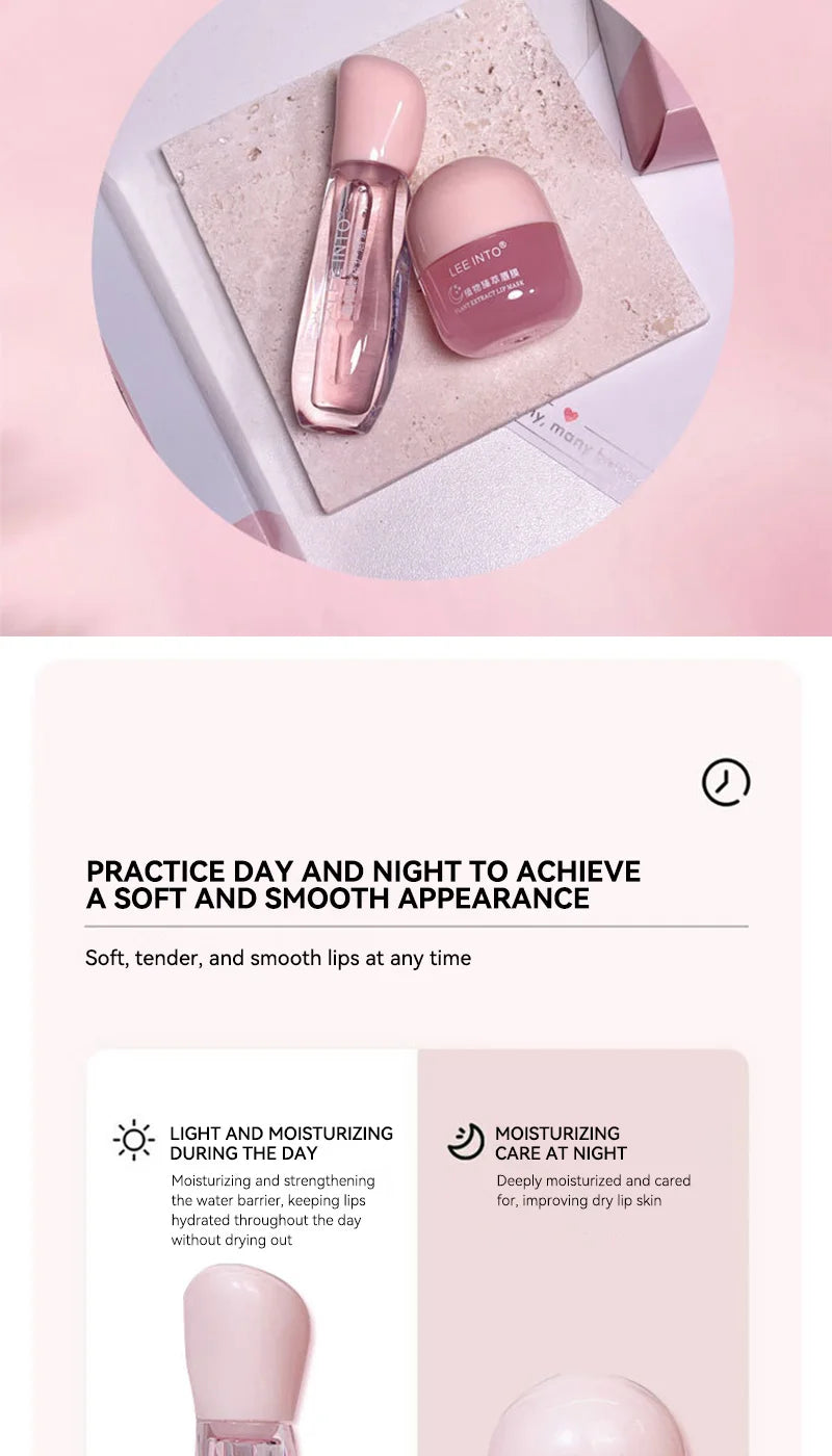 Leeinto Plant Essence Lip Care Set: Moisturizing, Long-Lasting Nourishment, Gentle Formula, Lightweight Texture, Lip Gloss, Lip Mask, Enhances Complexion, Pre-Makeup Primer, Essential for Daily Commuting and Dating, Night Car