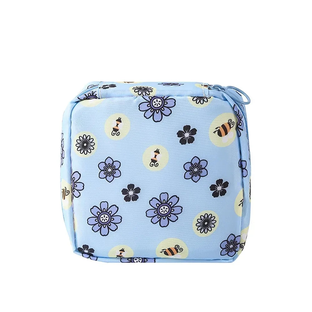 Creative PVC Sanitary Pads Bag Fashion Floral Print Large Capacity Multipurpose Coin Purse Portable Cosmetic Storage Bag