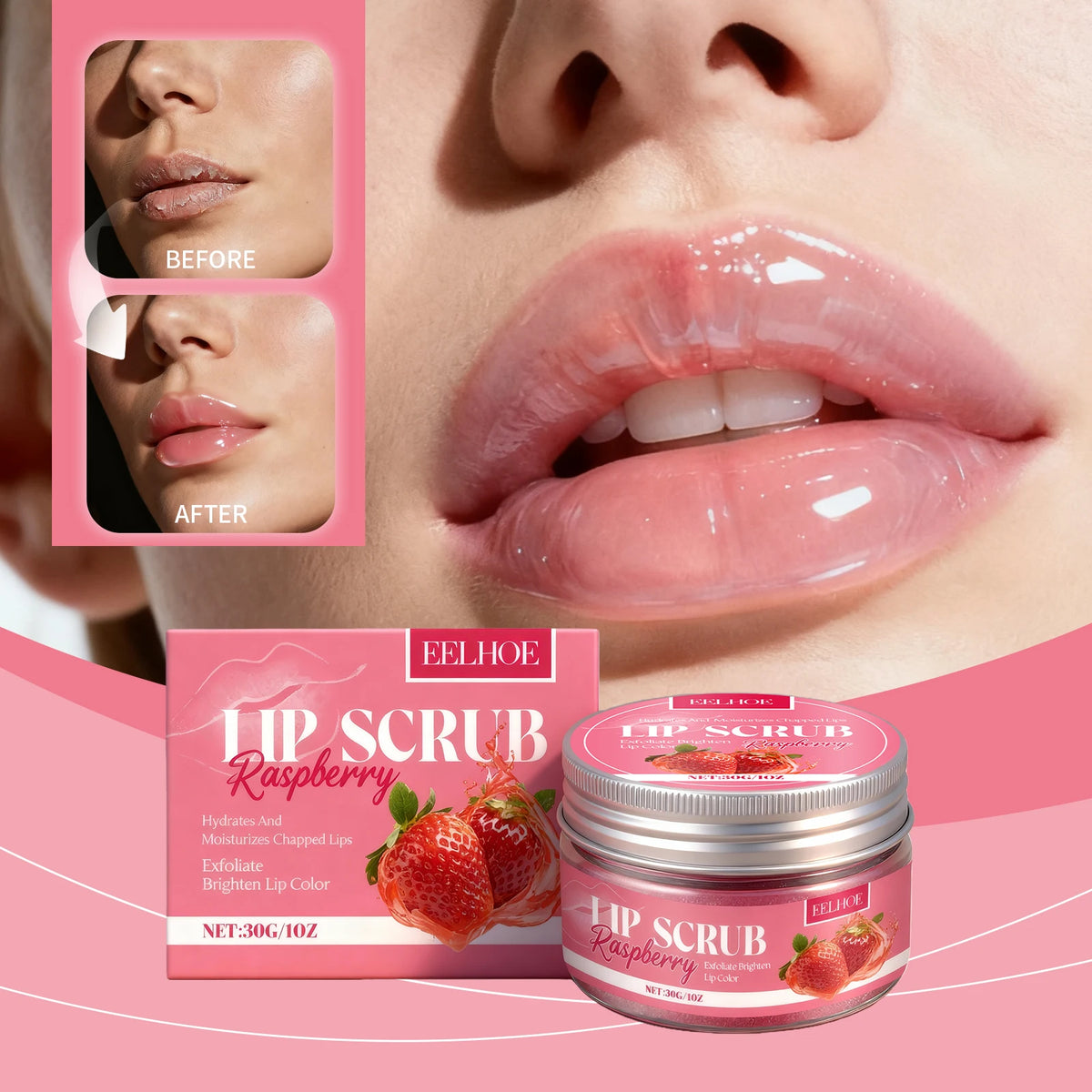 Strawberry Lip Scrub Exfoliating Preventing Drying Cracking Remove Dead Skin Improve Dullness Moisturizing Brightening Lip Care
