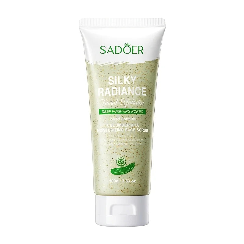 2Pcs Cucumber AHA Face Scrub Balm, Deep Cleansing, Hydrating, Exfoliating Particles, Brighter and Radiant Skin, Moisturizing