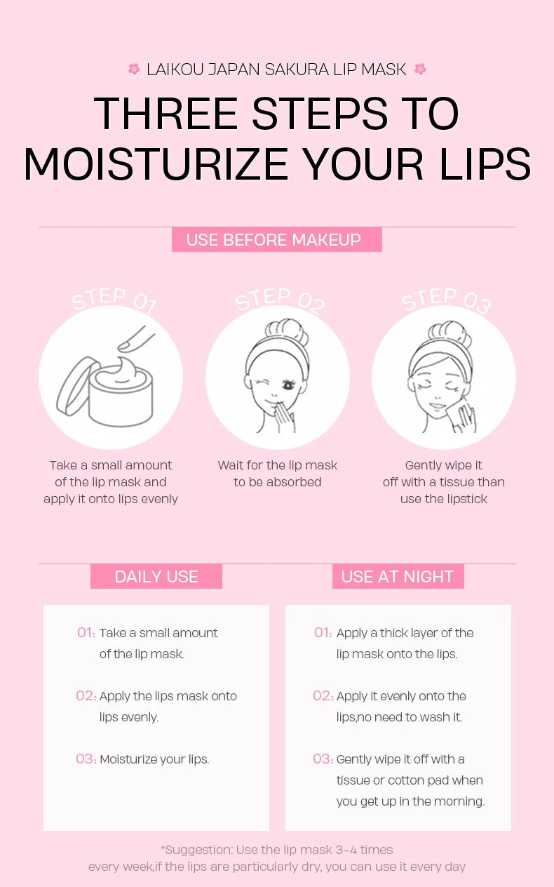 LAIKOU Cherry Blossom Lip Serum Mask Dry Crack Peeling Repair Reduce Lip Fine Lines Essence Moisturizing Sakura Beauty Care 8g