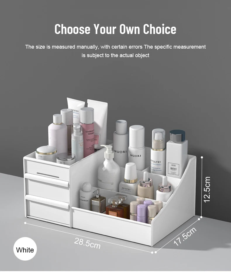White New Drawer Makeup Storage Box Dormitory Finishing Plastic Shelf Cosmetics Skin Care Dressing Table Desktop