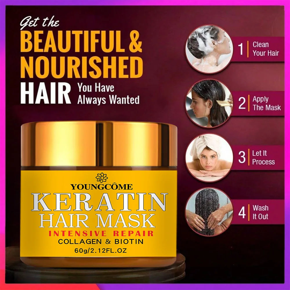 Biotin Collagen Keratin Hair Mask for Dry Damaged Hair, Deep Repair Conditioning Treatment with Nourishing Essential Oils