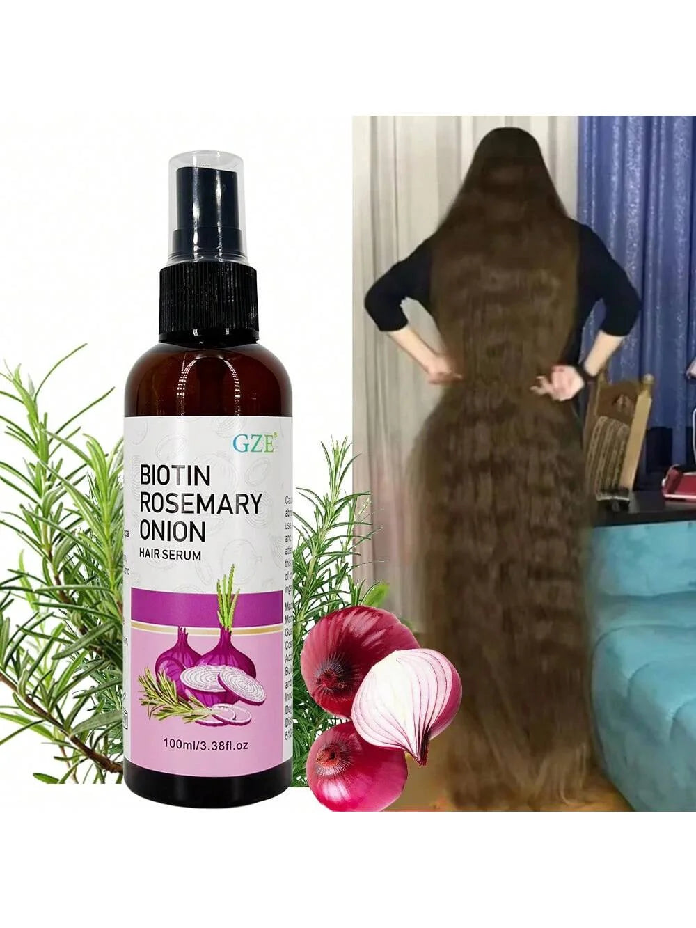 GZE Biotin Rosemary Onion Hair Serum Moisturizing Hair Serum Strong Hair Heat Protection Anti-Breakage For Dry And Damaged Hair