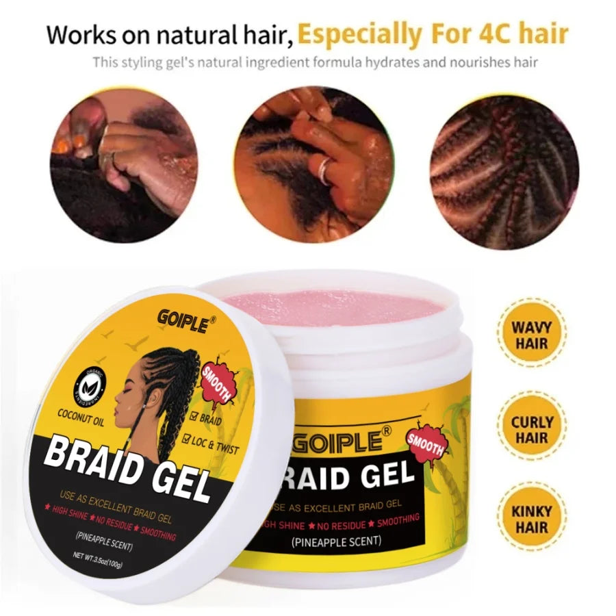 GOIPLE 60ml Braid Mousse for African Women Extra Hold Control Gel for Braiding Twist Locs High Shiny Moisturize Styling Products