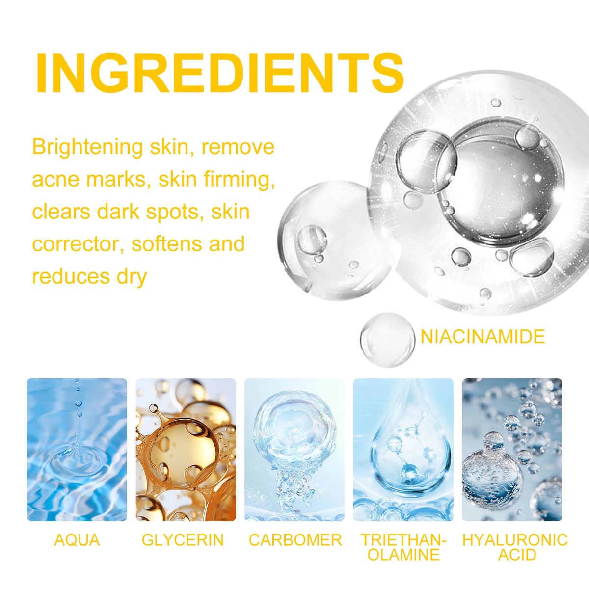 Hyaluronic Acid Facial Serum Moisturizing Smoothing Repair Skin Nicotinamide Brightening Skin Care Lift Firm Face Body Essence