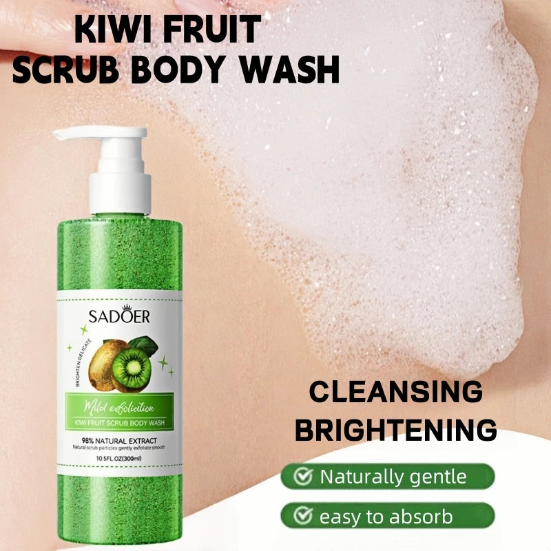 Kiwi Scrub Shower Gel 300ml, Contains Natural Fruit Extracts, Fine Scrub Particles Deeply Cleanse the Skin, Gently Massage to Exfoliate