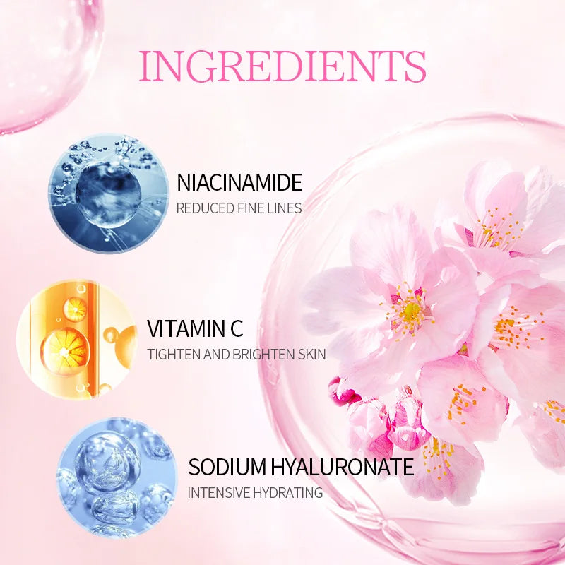 Sakura Facial Cleaner Korean Face Serum Exfoliating Peeling Gel Moisturize Toner Eye Cream Sunscreen Cosmetics Skin Care Set