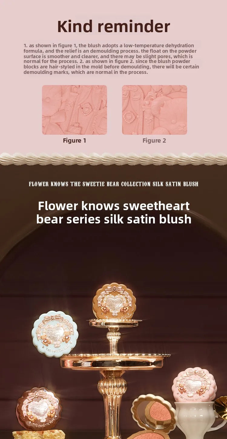 FLOWER KNOWS THE SWEETIE BEAR COLLECTION Silk Satin Blush Powder For Cheeks Contour Face Bunny Garden Blush Natural Matte Finish