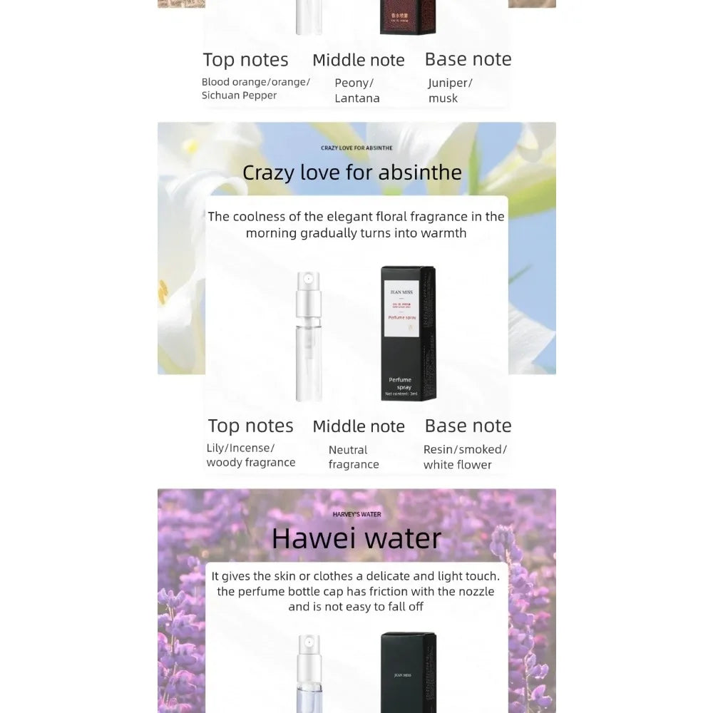 10PCS Mini Travel Size 3ml Perfume Women Men Unisex Fragrance Set Eau De Toilette Gift for Her Him Deodorant Body Spray