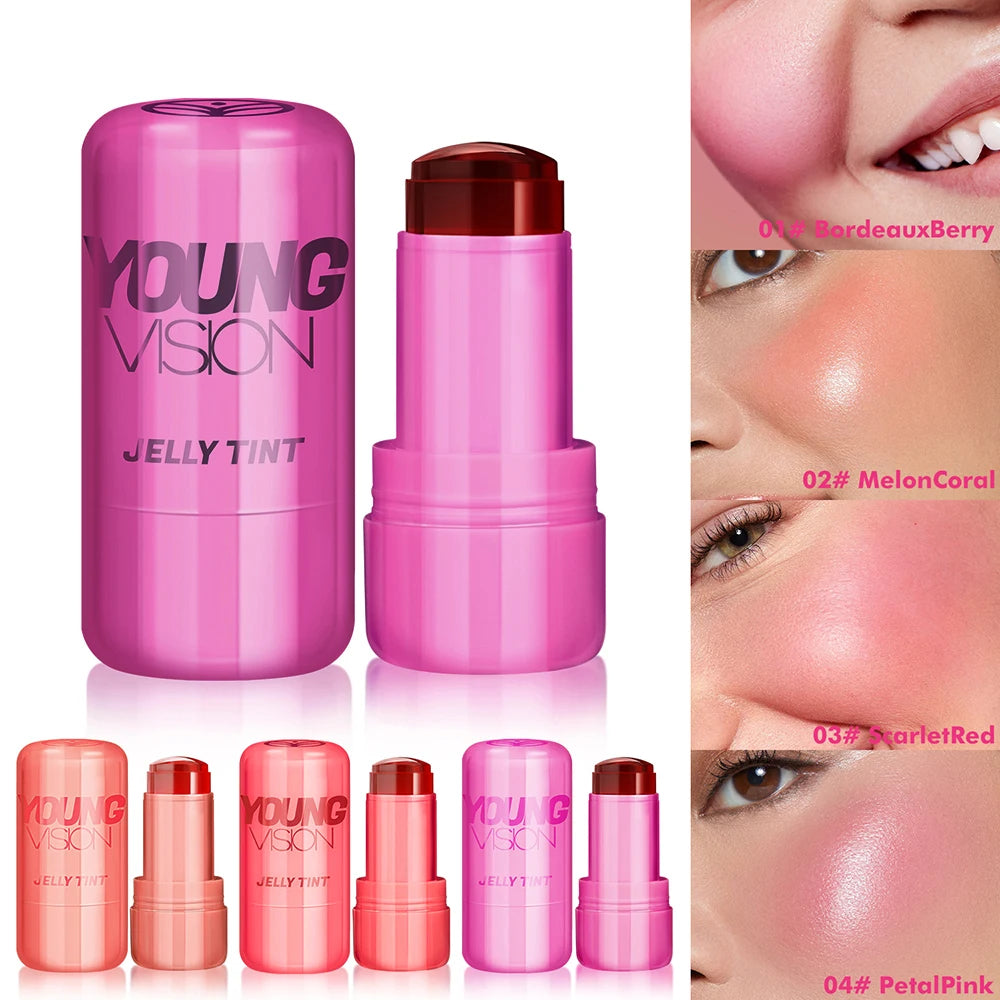 YOUNG VISION Multi-Color Jelly Blush Stick Q Pinberry Lip Dye Stick for Lip and Cheek Natural and Easy Tinting Lip Gloss Stick