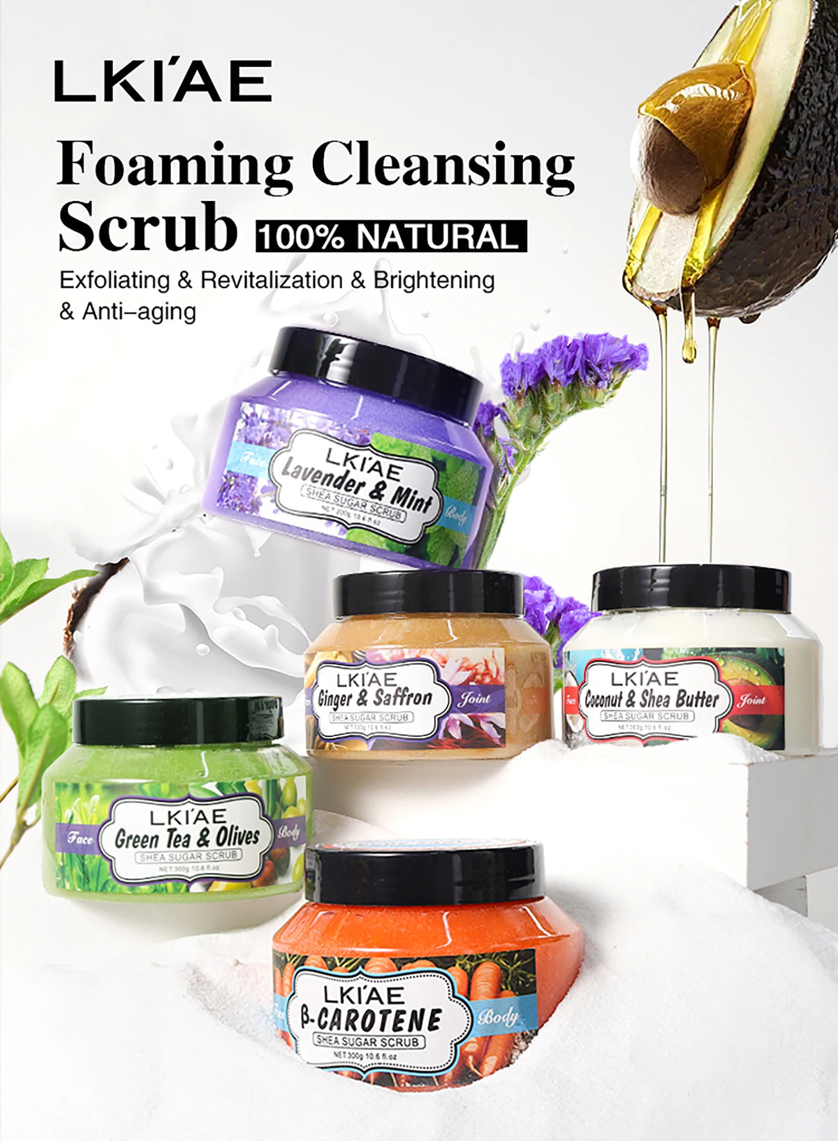 LKIAE Exfoliating Body Scrub for Women, Brightening, Soften Rough Elbows, Knees, Body Polish for Even Tone Glowing Skin, 300ml
