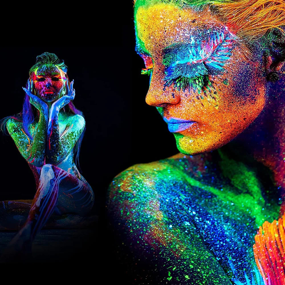 Body Glitter Spray Glow in The Dark Party Makeup Hair Glitter Extra Fine Face Shimmer Powder for Festival Glow Party Halloween