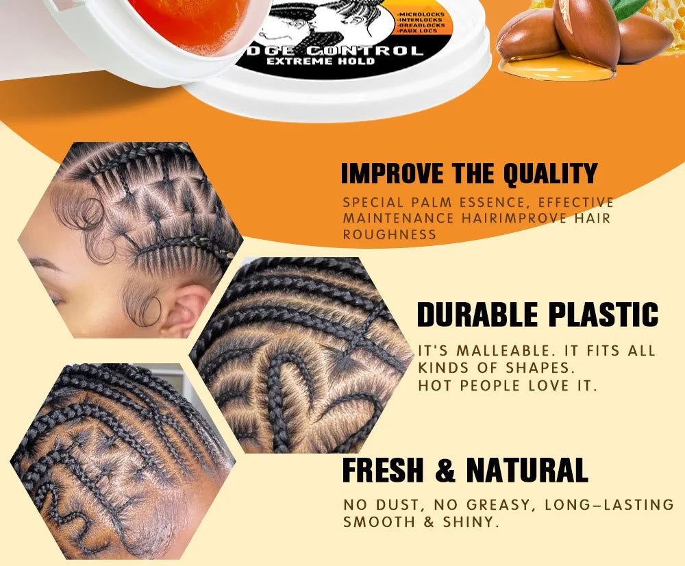 Braiding Hair Wax Edge Control, Strong Hold Long Lasting Hair Styling Wax, Large Capacity Big Jar Anti-Frizz Non-Greasy Hair Wax