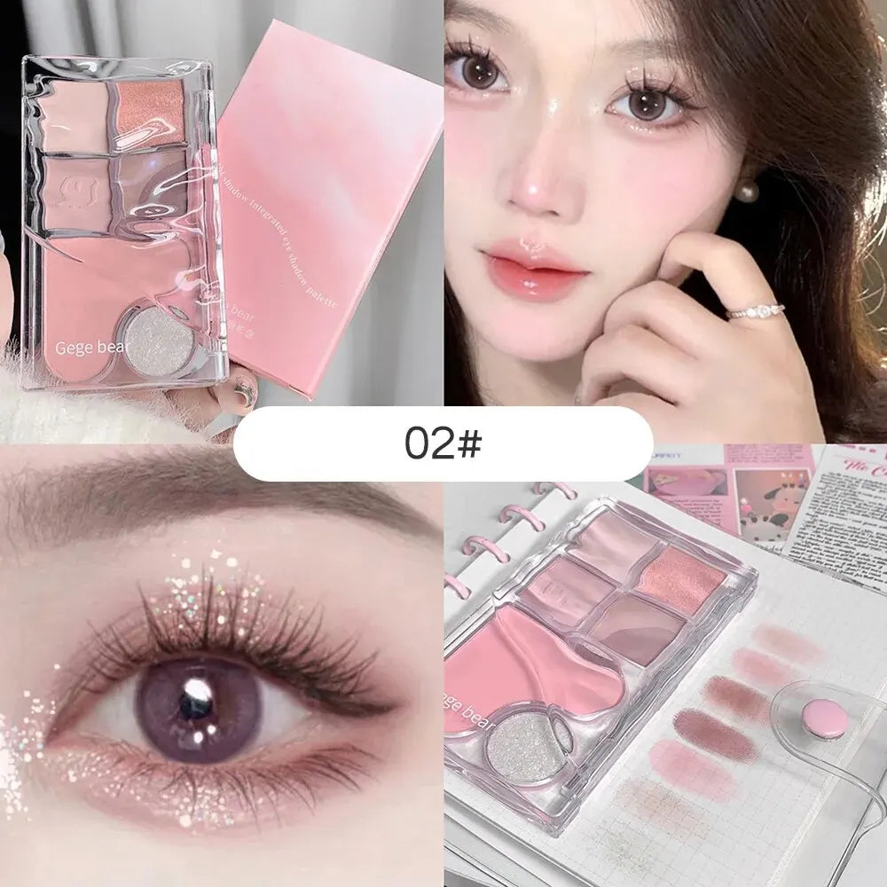 Pinky Heart Gege Bear Eyeshadow Palette Matte Pearlescent Earth Color Sequin Long-Lasting Eyeshadow And Contour Palette