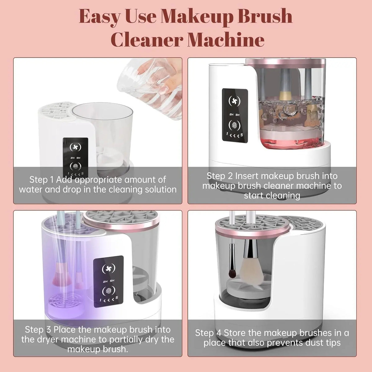 Automatic Rotating Makeup Brush Cleaner Machine Fast Drying Electric  Rubber Collar Cosmetic Clean Tools