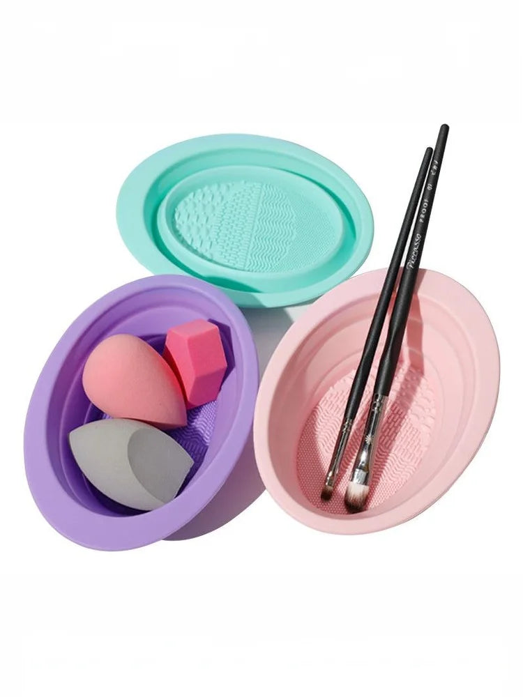 Soft Silicone Makeup Brush Cleaner Folding Powder Puff Cleaning Bowl Eyeshadow Brushes Wash Clean Mat Beauty Tools Scrubber Box