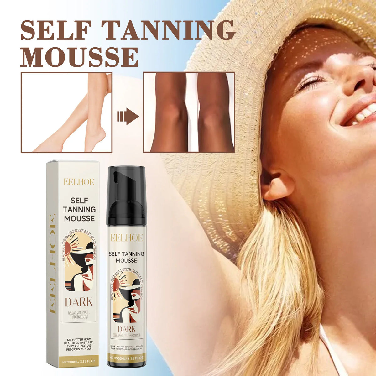 EELHOE Self-Tanning Mousse Care Body Bronzer Lotion Suntan Lotion Sunbed Tanning Accelerator Skin Moisturizing Self Tanner Spray