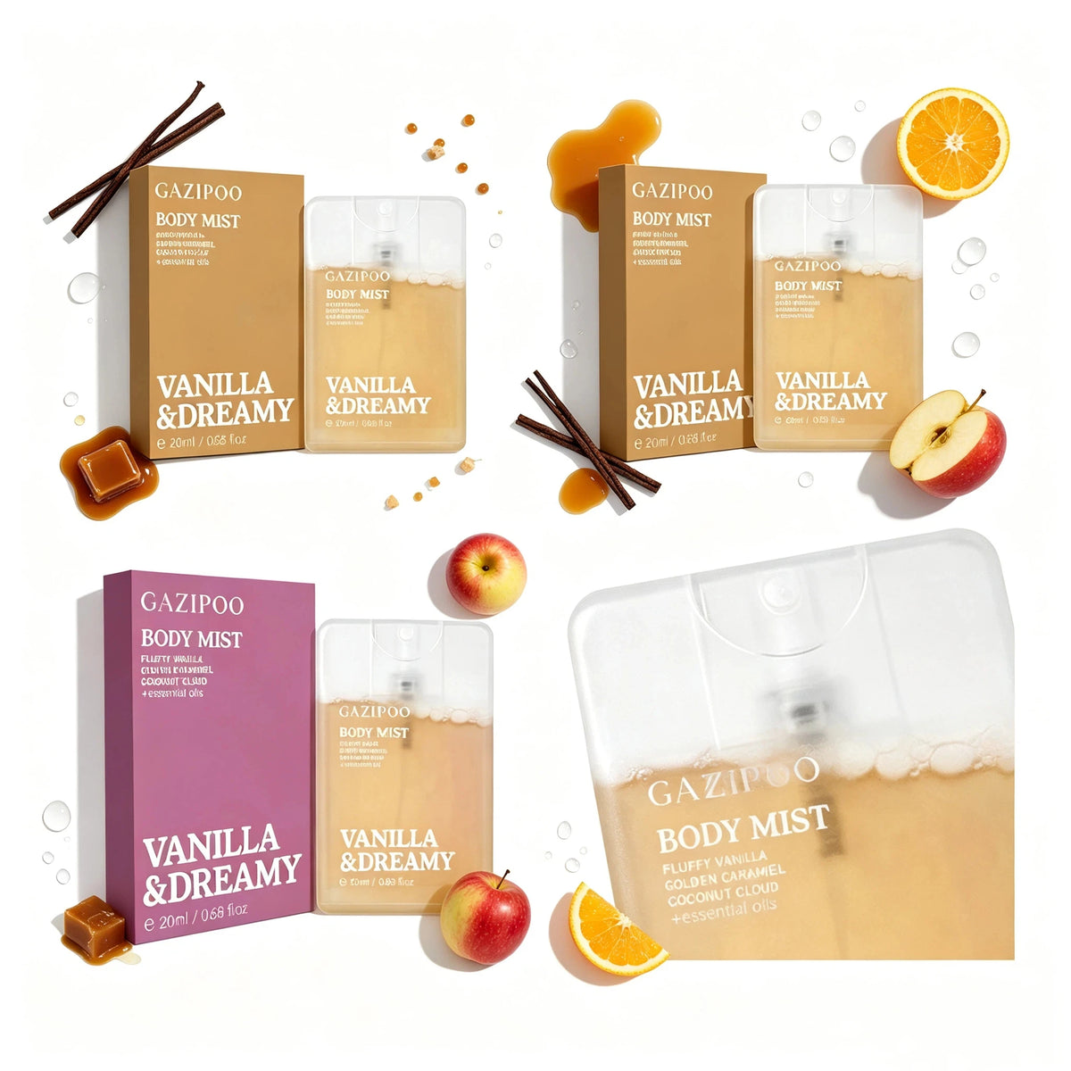 20ml 2Pcs Vanilla Apple  Fragrance Body Mist, Fresh Eau de Toilette Spray, Hair and Body Perfume, Body Spray for Women Dating
