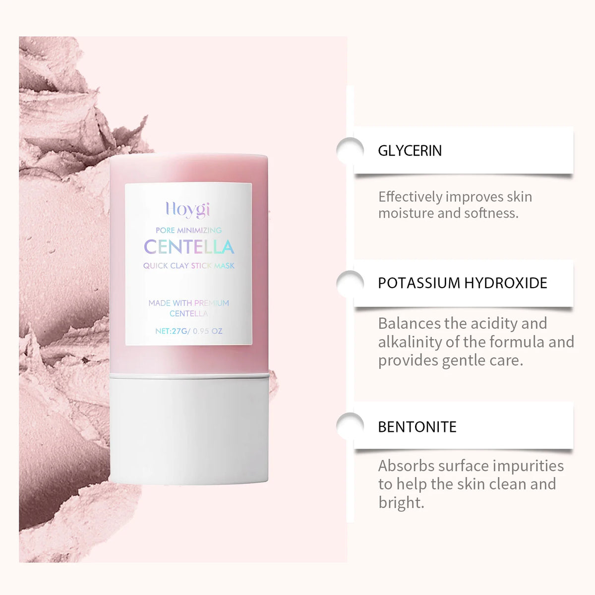 Centella Asiatica Kaolin Clay Mask Stick Quick Deep Pore Cleansing Oil Control Soothing Solid Face Mask Cica Skincare For Sensitive Skin Blackhead Remover Stick K-Beauty Mess-Free Clay Stick For Glowing Glass Skin Travel Size