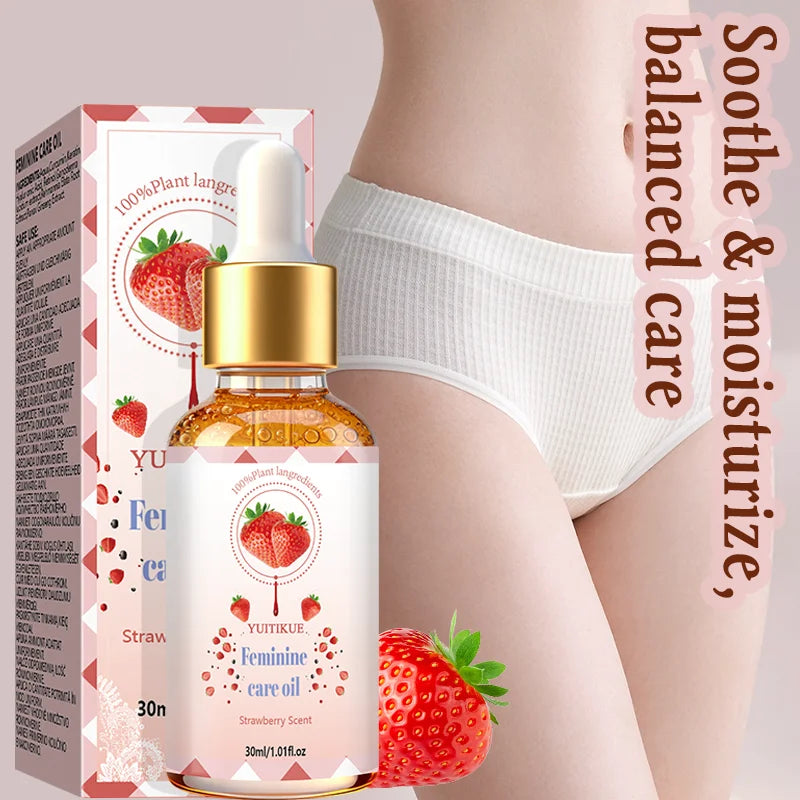 YUITIKUE Strawberry Scent Feminine Care Oil 30ml 100% Natural Plant Extract Gentle Private Area Moisturizing Balancing Body Oil