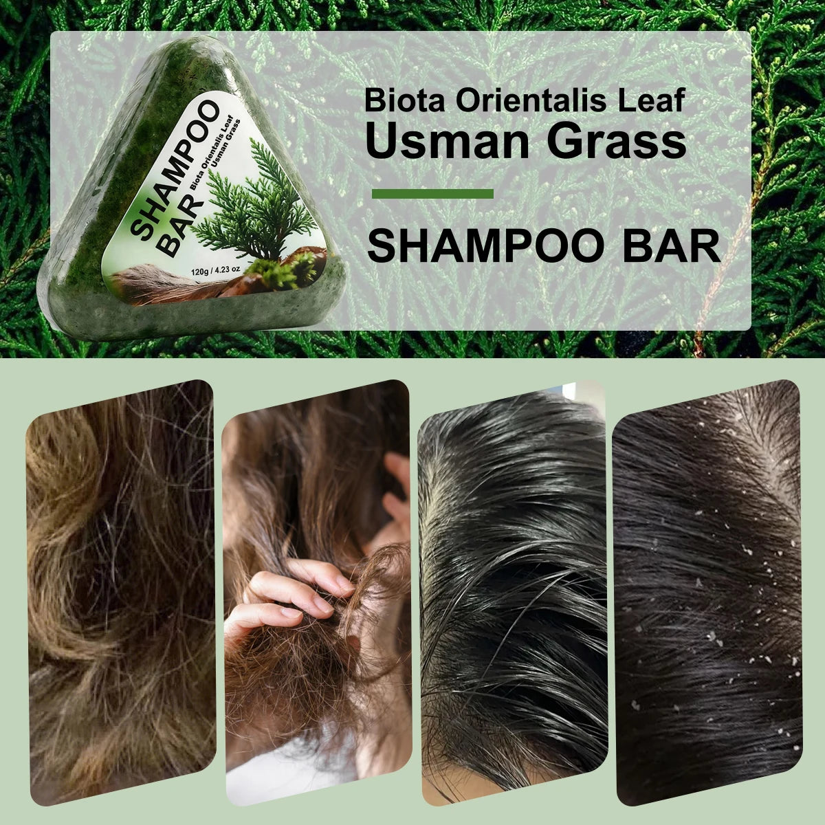Usman Grass Smooth Triangle Shampoo Bar, Deeply Moisturizing Herbal Soap, Deeply Cleanses and Removes Odors, Smooths Frizz