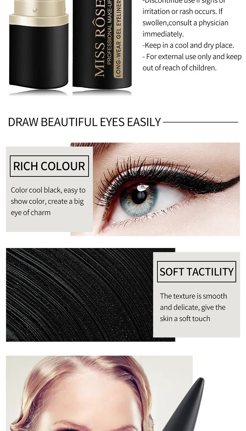 Waterproof Eyeliner Gel Matte - 24H Quick-drying Rich Pigment Single Head Gel Pencil Smudge-proof Long-lasting Black