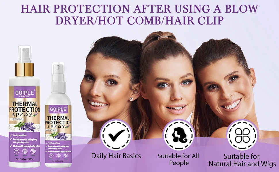 GOIPLE Lavender Extract Heat Thermal Protection Spray Shine Moisturize Split Ends Protect Hair Damage For Natural Hair and Wigs