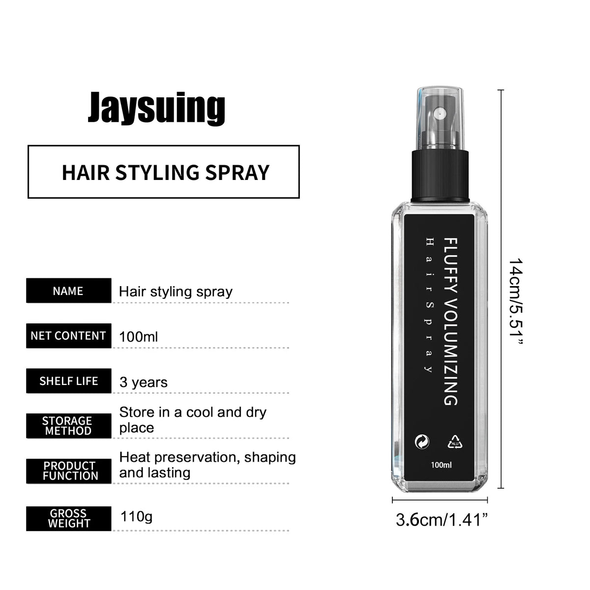 Fluffy Hair Styling Spray Long-Lasting Volumizing Curly Hair Building Hairstyle Quick Styling Hair Thickening Magic Spray 100ml