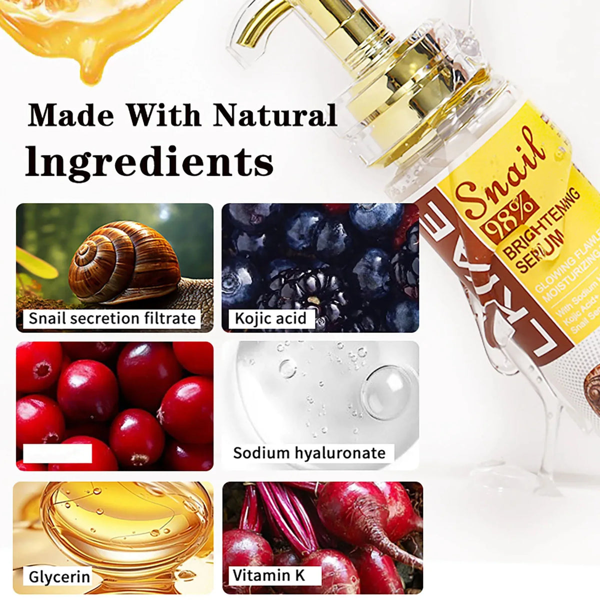 AILKE Snail Extract Whitening Serum, Moisturizing, Reduce Dark Spots, Wrinkle, Even Skin Tone, Lightening Essence for Face, Body