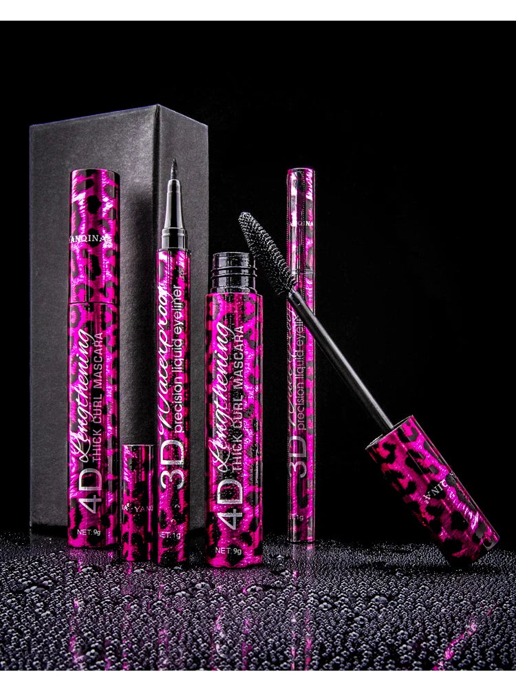 YANQINA Liquid Eyeliner Pencil 4D Waterproof Mascara Set Cosmetics Eye Liner Thick Curling Mascara Eyebrow Pencil Eyes Makeup