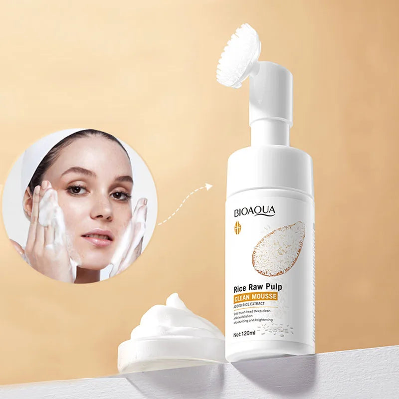 120ml BIOAOUA rice puree cleansing mousse, mild moisturizing, oil-controlling, pore-cleansing, exfoliating facial cleanser