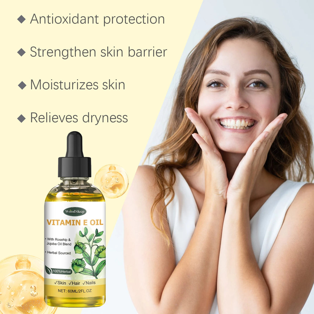 60ml Natural Vitamin E Essential Oil For Massage Skin Care Scraping Shower Face Body Nail Hair Eyelash Care Universal Daily Care