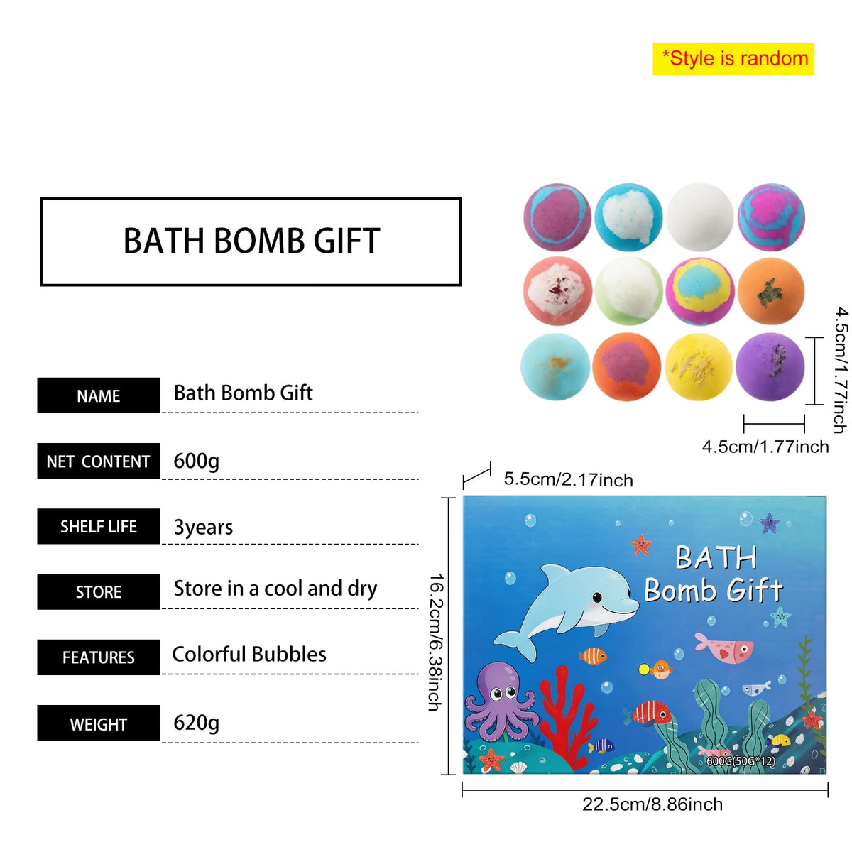 Bath Bombs Set with Surprise Toys Inside – Natural & Organic Fizzies for Bubble Bath Gift for Birthday Holiday , 600g (50g × 12)